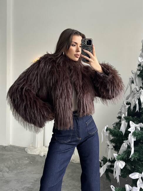ELİANA Atkılı Kürk Ceket 3080 - Acı Kahve - 7