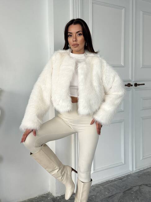 ELİANA Atkılı Kürk Ceket 3080- Beyaz - 2