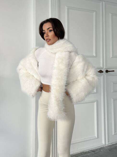 ELİANA Atkılı Kürk Ceket 3080- Beyaz - 6