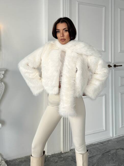 ELİANA Atkılı Kürk Ceket 3080- Beyaz - 3