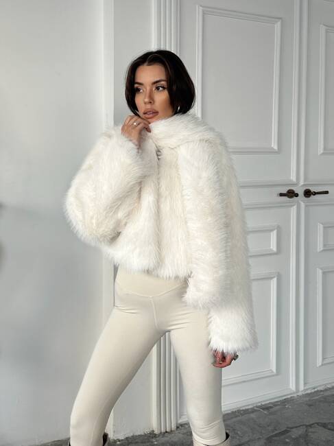 ELİANA Atkılı Kürk Ceket 3080- Beyaz - 7