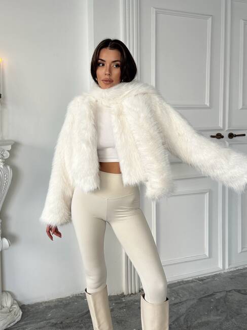 ELİANA Atkılı Kürk Ceket 3080- Beyaz - 1