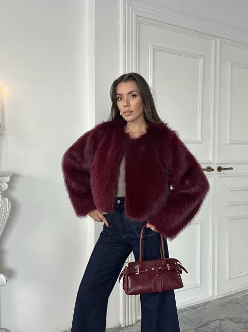 ELİANA Atkılı Kürk Ceket 3080 - Bordo - 4