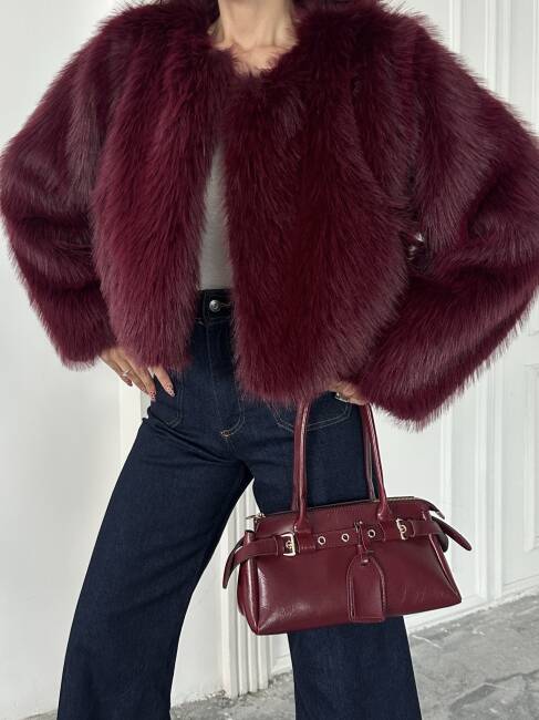 ELİANA Atkılı Kürk Ceket 3080 - Bordo - 5