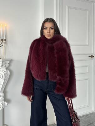 ELİANA Atkılı Kürk Ceket 3080 - Bordo - MAXMOOR