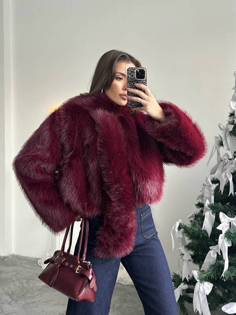 ELİANA Atkılı Kürk Ceket 3080 - Bordo - 2