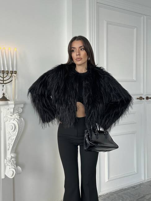 ELİANA Atkılı Kürk Ceket 3080- Siyah - 1