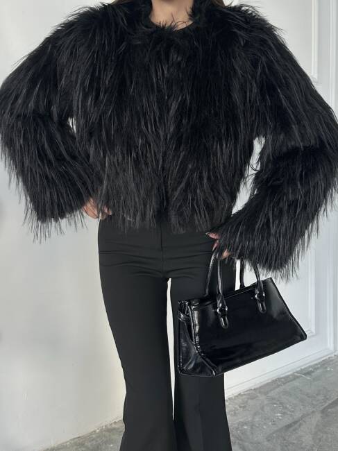 ELİANA Atkılı Kürk Ceket 3080- Siyah - 3