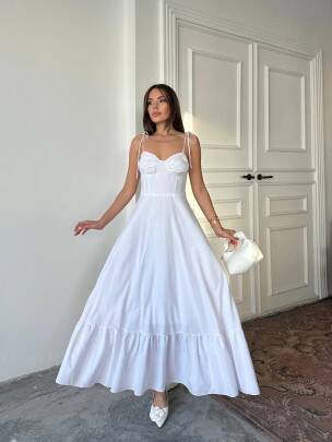 ELLA Maxi Elbise 3057 - Beyaz - MAXMOOR