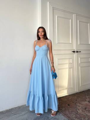 ELLA Maxi Elbise 3057 - Mavi - MAXMOOR