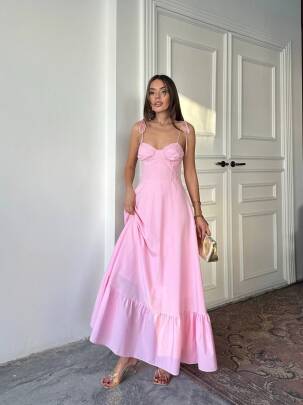 ELLA Maxi Elbise 3057 - Pembe - MAXMOOR