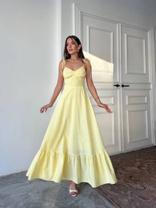 ELLA Maxi Elbise 3057 - Sarı - MAXMOOR