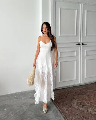 EMA Maxi Uzun Elbise 241040 - Beyaz - MAXMOOR