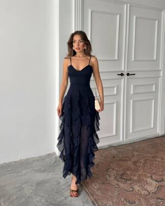 EMA Maxi Uzun Elbise 241040 - Lacivert - MAXMOOR