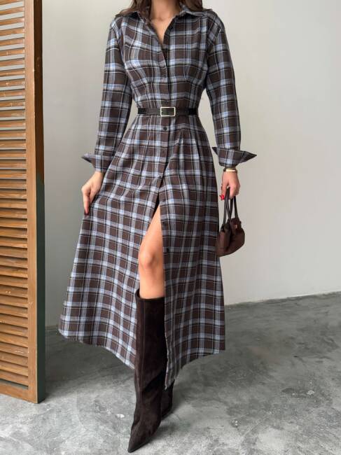 EMERY Midi Elbise - 1290 - Acı Kahve - 4