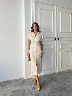 EMİLY Midi Elbise 3064 - Bej - MAXMOOR