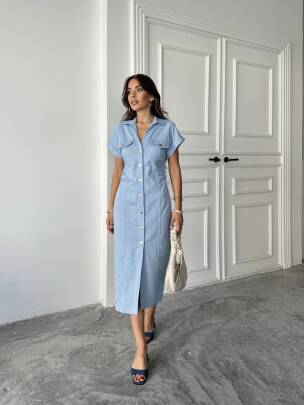 EMİLY Midi Elbise 3064 - Mavi - MAXMOOR