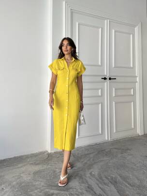 EMİLY Midi Elbise 3064 - Sarı - MAXMOOR