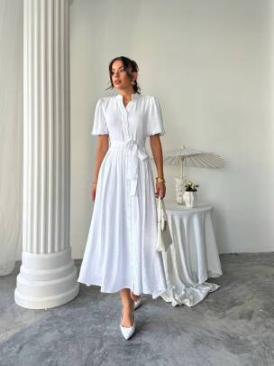 EMMA Midi Elbise 3065 - Beyaz - MAXMOOR