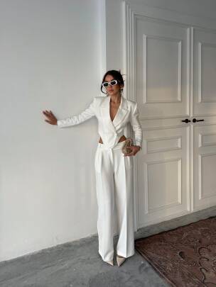 FİTY Yelek Pantolon Takım 2107 - Beyaz - MAXMOOR