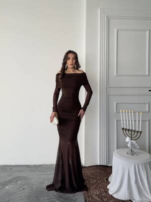 FREYA Maxi Elbise 1297 - Acı Kahve - MAXMOOR