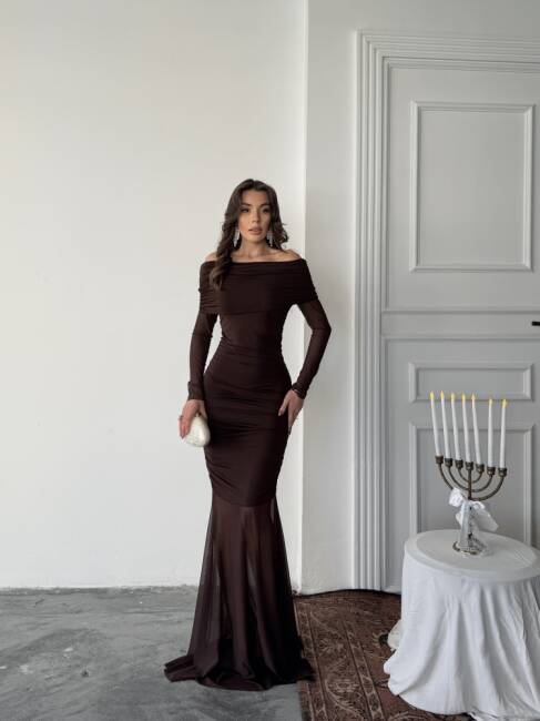 FREYA Maxi Elbise 1297 - Acı Kahve - 1
