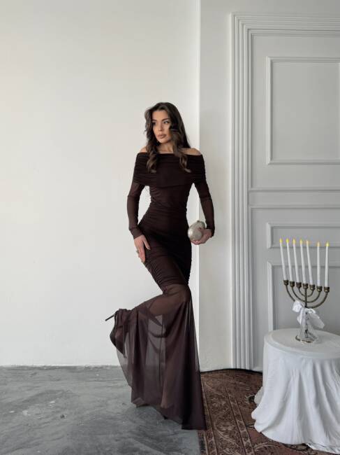 FREYA Maxi Elbise 1297 - Acı Kahve - 2