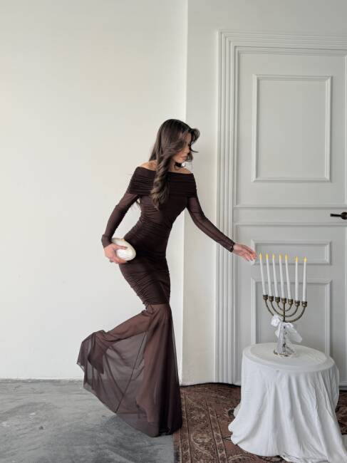 FREYA Maxi Elbise 1297 - Acı Kahve - 3