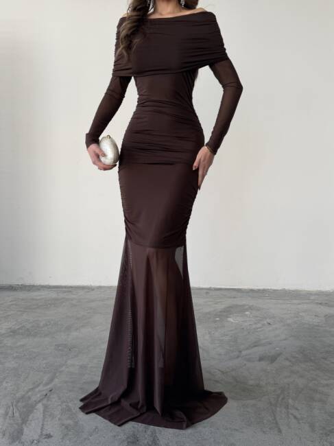 FREYA Maxi Elbise 1297 - Acı Kahve - 5