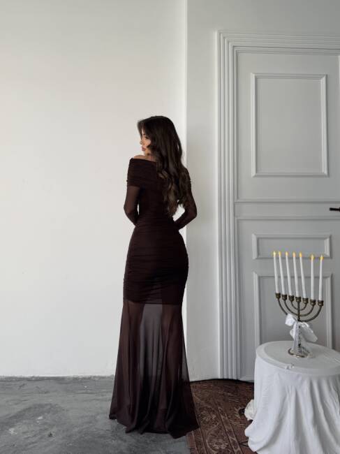 FREYA Maxi Elbise 1297 - Acı Kahve - 6