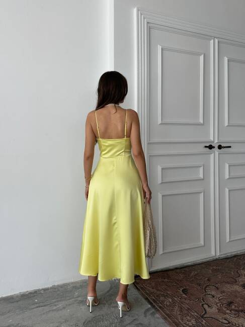 HANAN SATEN ASKILI MİDİ PRENSES SARI ELBİSE - 2