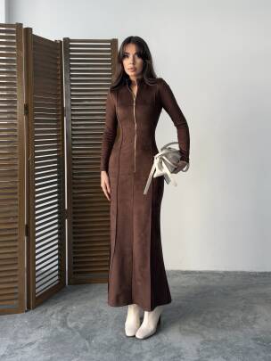 HANNAH Maxi Elbise 3082 - Acı Kahve - MAXMOOR