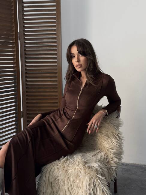 HANNAH Maxi Elbise 3082 - Acı Kahve - 6