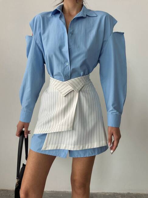 HERAS ETEKLİ GÖMLEK MAVİ TAKIM - 1