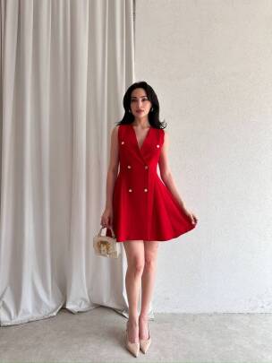 HUDSON Mini Elbise 3046 - Kırmızı - MAXMOOR