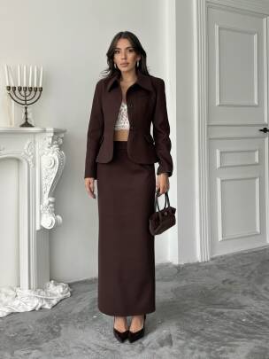 İMMOR Ceket Etek Takım 2261 - Acı Kahve - MAXMOOR