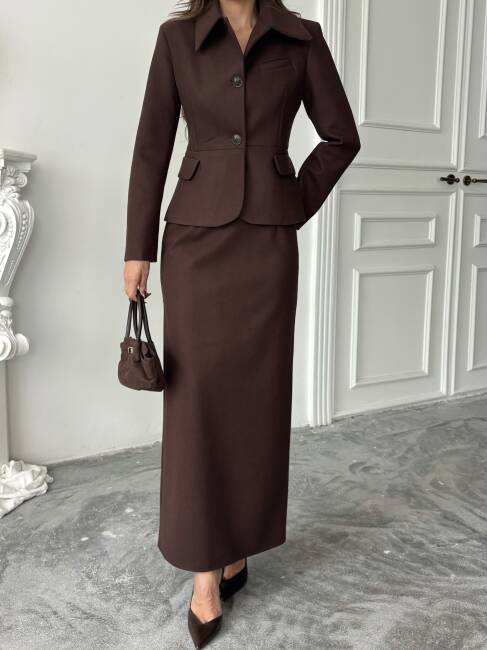 İMMOR Ceket Etek Takım 2261 - Acı Kahve - 5