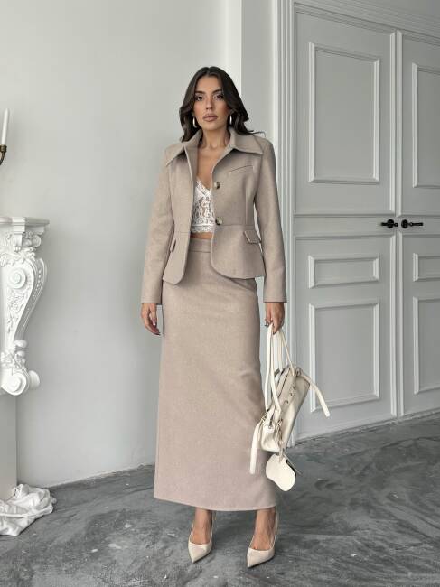 İMMOR Ceket Etek Takım 2261 - Bej - 1