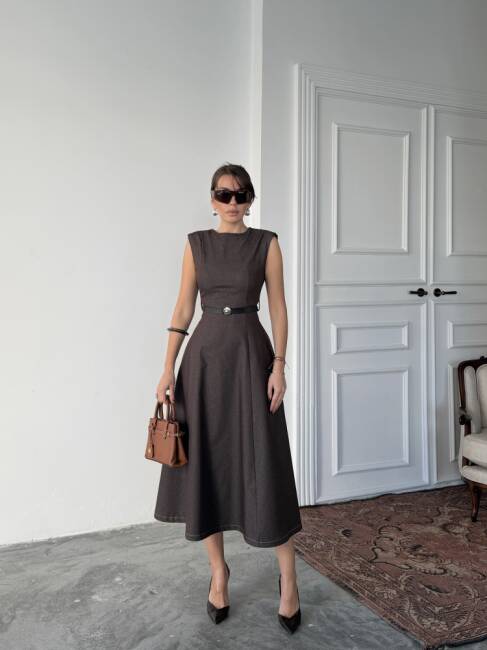 JACOP Midi Elbise 3099 - Acı Kahve - 1