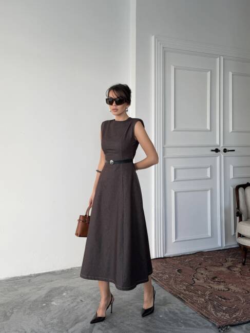 JACOP Midi Elbise 3099 - Acı Kahve - 2