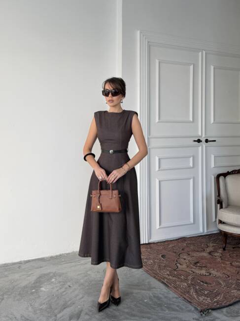 JACOP Midi Elbise 3099 - Acı Kahve - 3