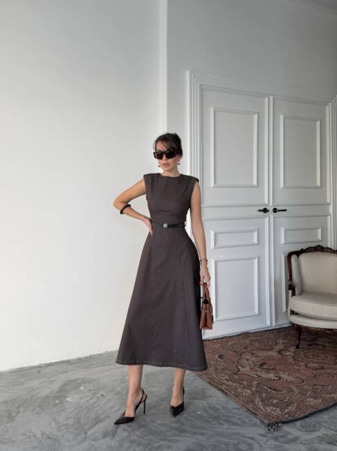 JACOP Midi Elbise 3099 - Acı Kahve - 4