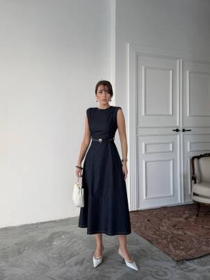 JACOP Midi Elbise 3099 - Lacivert - MAXMOOR