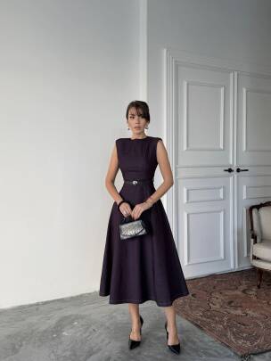 JACOP Midi Elbise 3099 - Mor - MAXMOOR