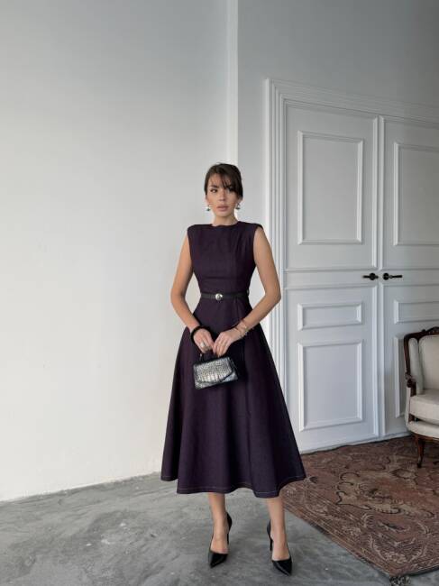 JACOP Midi Elbise 3099 - Mor - 1