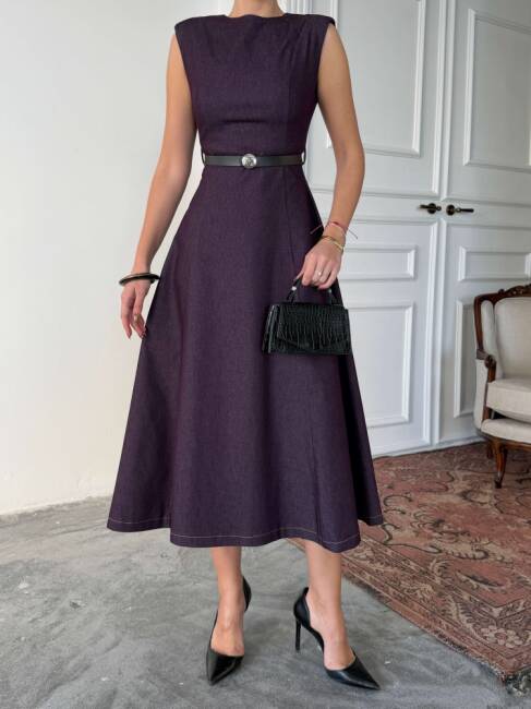 JACOP Midi Elbise 3099 - Mor - 4