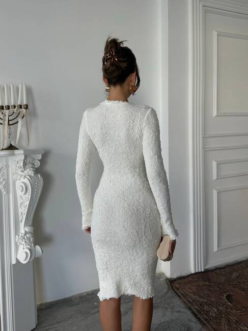 LİNY Triko Elbise 245005 - Beyaz - 2