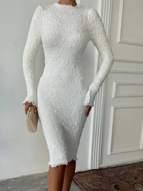 LİNY Triko Elbise 245005 - Beyaz - 3