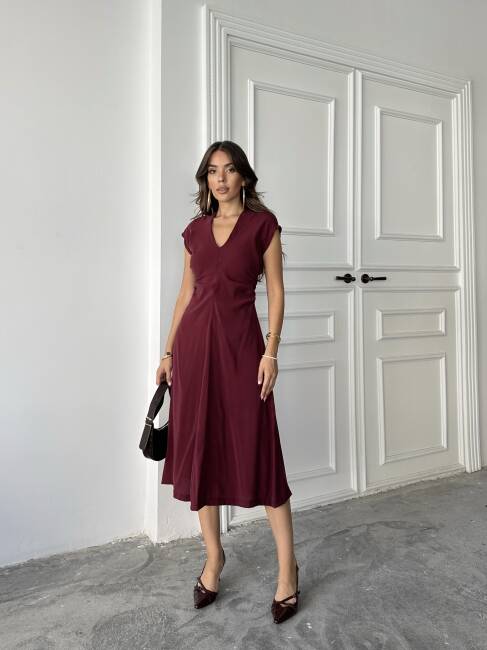 LOGAN Midi Elbise 3062 - Bordo - 3