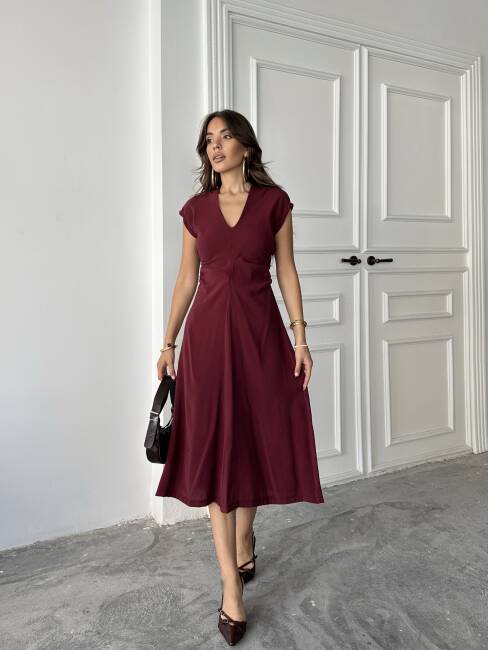 LOGAN Midi Elbise 3062 - Bordo - 1